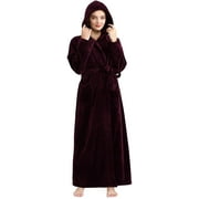 Womens Plush Fleece Robe with Hood Soft Full Length Long Bathrobes Warm Winter Ladies Sleepwear