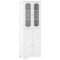 Costway 63" Tall Bathroom Cabinet with Tempered Glass Doors Adjustable Shelves Large Drawer White