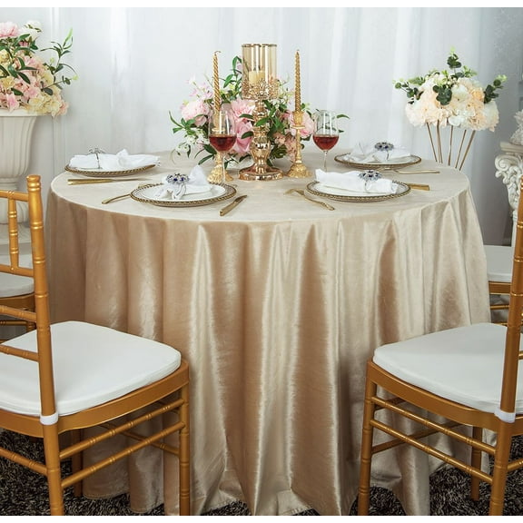 Wedding Linens Inc. Wholesale 108" Round Seamless Italian Velvet Tablecloth - Champagne