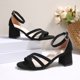 thumbnail image 5 of Sandalias de Correa de Tobillo Negras de Tamaño Más Abierto Correa Cruzada Zapatos de Tacón Grueso Primavera Verano, Tacones de Correa de Tobillo Negro, 5 of 9