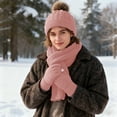 thumbnail image 6 of feimajia Solid Knitted Hat Three-piece Set for Winter Warm and Cold-proof Thick Outdoor Wool Hat Scarf Gloves Set, 6 of 6