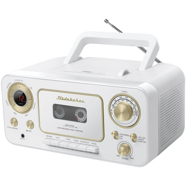 Studebaker SB2135WG Portable Stereo CD Player with AM/FM Radio & Cassette Player/Recorder (White