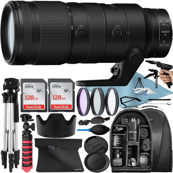 Nikon NIKKOR Z 70-200mm F/2.8 VR S Lens with 2 Pack 128GB SanDisk Memory Card + Tripod + Backpack + A-Cell Accessory Bundle