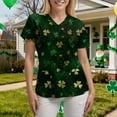 thumbnail image 4 of felwors St Patricks Day Shirt Women Shamrocks Printed V Neck Short Sleeve Nursing Uniform Scrubs Shirts with Pockets (Gold, XL), 4 of 6
