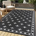 thumbnail image 4 of Nanan Outdoor Rug 9x12ft Modern Bordered Area Rugs, Waterproof Reversible Patio Rug Plastic Straw Outdoor Carpet for Deck, Backyard, Porch, RV & Camping, Black & White, 4 of 9