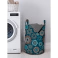 thumbnail image 3 of Flower Laundry Bag, Summer Season Illustration with Blooming Petals with Ornate Swirls and Stars, Basket with Handles Drawstring Closure for Laundromats, 13" x 19", Orange Dark Blue, by Ambesonne, 3 of 4