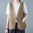 thumbnail image 6 of Cotton Linen Vest For Women 2026 Fashion Sleeveless Button Down Jacket Lightweight Summer Loose Vests Outerwear,Khaki M, 6 of 7