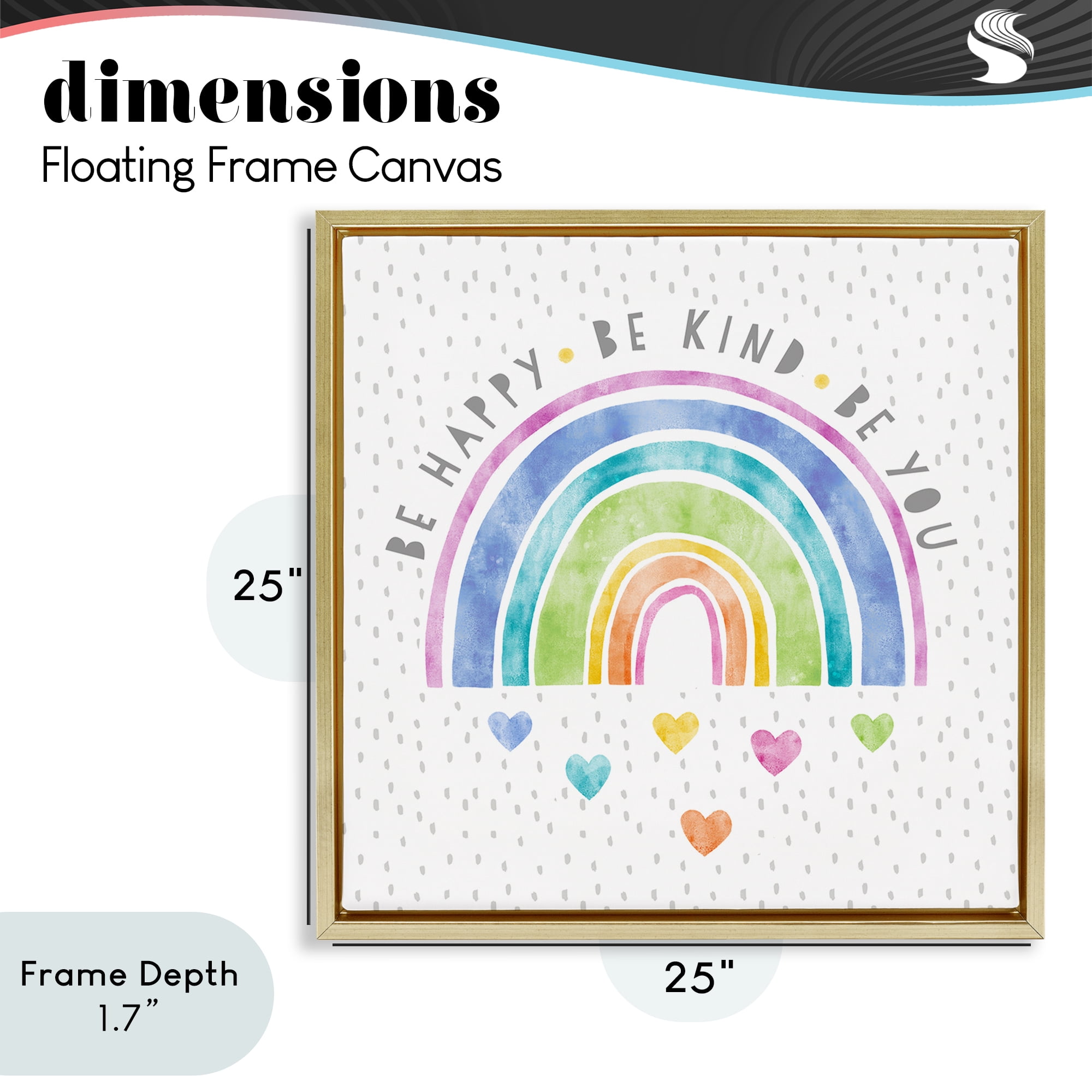 Stupell Industries Be You Hearts & Rainbow Gold Framed Floater Canvas Wall Art, design by Suzanne Nicoll