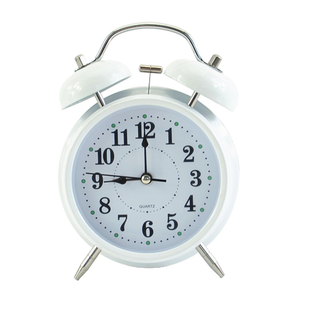 Gerich Twin Bell Analog Alarm Clock, White Brushed Metal Vintage Loud Clocks Bedside Desk Retro