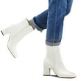 thumbnail image 4 of Pennysue Women's Square Toe Mid Calf Boots White Chunky Block Heel Ankle Booties Side Zipper Size 8M, 4 of 6