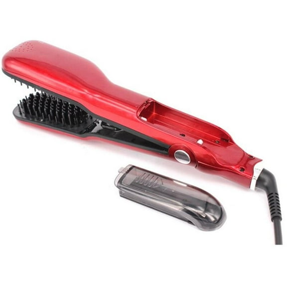 Professional Salon Steam Hair Straightening Brush | CNV Heat Best Double Plate Natural Hair Straightener Comb with Ceramic 3D Bristles Ion Treatment to Straighten and Detangle Fast | Anti Scald