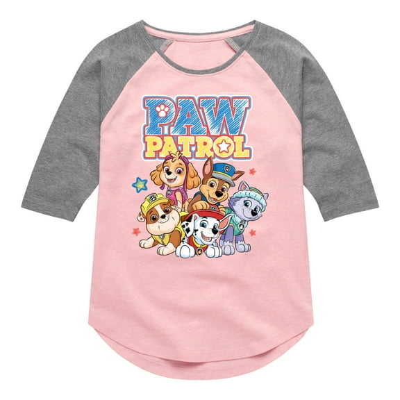 Paw Patrol - Sketch Character Group - Toddler & Youth Girls Raglan Graphic T-Shirt