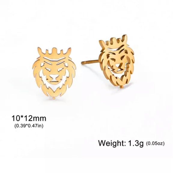 EOEMY Crown Lion Stud Earring For Women Men Stainless Steel Animal Ear Studs Jewelry