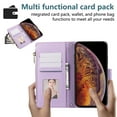 thumbnail image 5 of PU Leather Wallet Phone Case for iPhone XR Flip Case with Card Holder, RFID Blocking Wallet, Zipper, Wristband & Kickstand, Shockproof Rugged Crossbody Phone Case Cover,Purple, 5 of 9