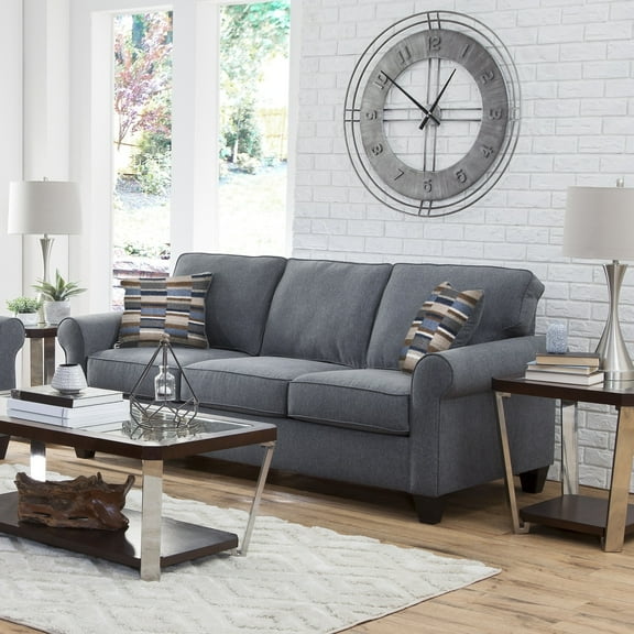 HomeStock Old World Opulence Padded Rolled Arm Two Pillows Sofas, Blue Color, 37"D x 82"W x 36"H, Linen Upholstery Fabric Type, 3 Seating Capacity,