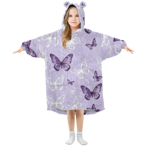 joogoo Wearable Blanket Butterfly Purple Hoodie for Oversized Sherpa Hooded 3-14 YR M