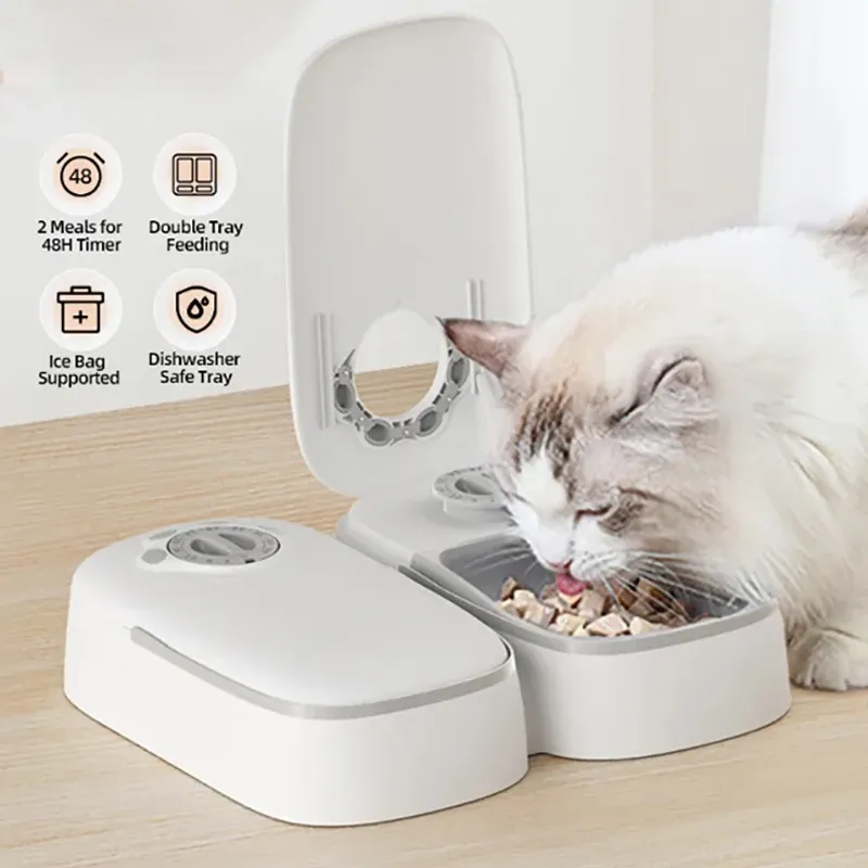 2 Meals Timed Automatic Dog Feeder Dual Bowls Smart Cat Food Dispenser Wet Dry Pet Food Dispenser Pet Feeder Cat Accessories