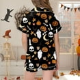 thumbnail image 2 of MEZZALL Kids Halloween Pumpkin Pattern PJs Set Lapel Collar Short Sleeve Shirt Tops Elastic Waist Shorts Girls Nightwear Trendy Pajamas Sets, 2 of 6