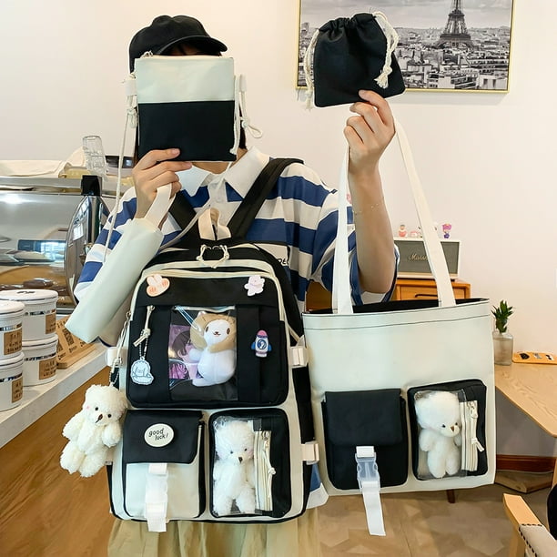 5 uds. Mochila Kawaii para mujer, bonita mochila coreana para estudiante y niña, conjuntos de bolsas de libros