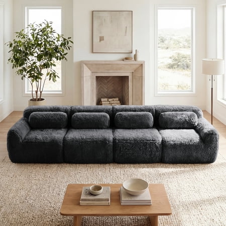 LifeSky Modular Sectional Sofa for Apartment Renters Movie Night: Seats 4-6 in 10 Mins - No Tools - Fits Narrow Doorways - Vacuum Packed Dark Grey