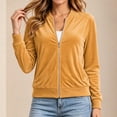 thumbnail image 2 of Kukoosong Women's Velvet Bomber Jacket, Long Sleeve Full Zip Up Stand Collar Velour Coat with Pockets, Slim Casual Lightweight Outerwear for Spring Fall Daily Wear, 2 of 7