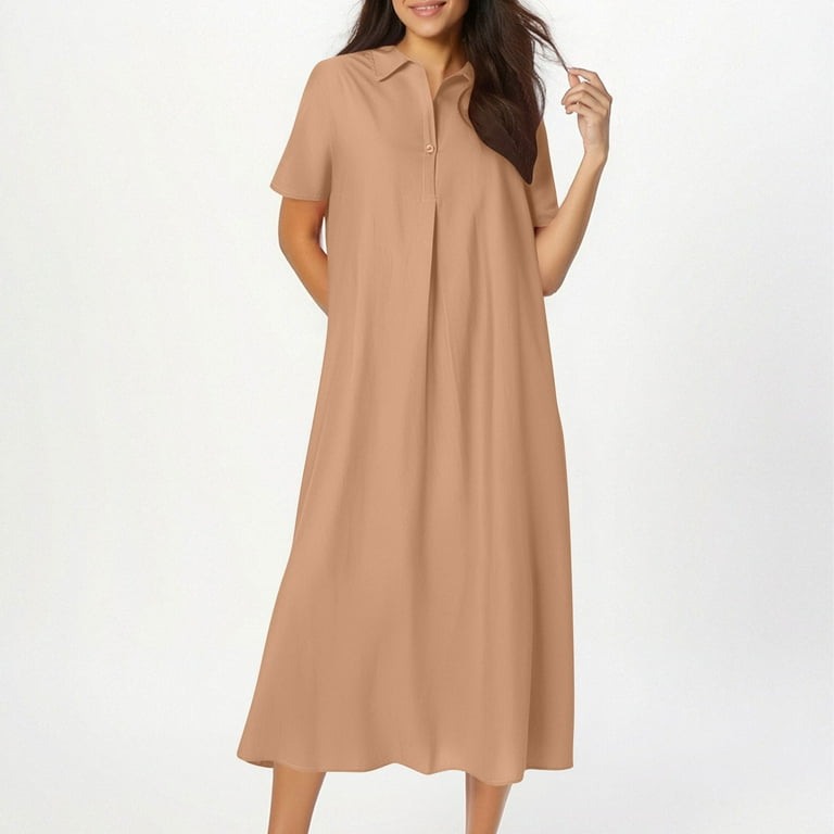 Blmnix Cocktail-Length Women dresses Plus Size Polo Cotton Linen Dresses  Cowl Neck Short Sleeve Orange Winter Dress,L - Walmart.com