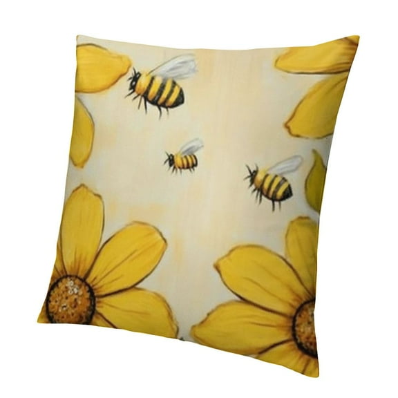 Yellow Sunflower Bee Decorative Throw Pillow Covers Farmhouse Seasonal Spring Pillowcase for Sofa Couch Home Outdoor Decor