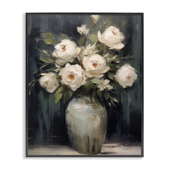 Stupell Industries White Roses in Dark Vase Black Framed Giclee Art design by LSR Creative Studio, 14 x 11