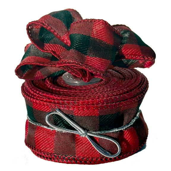 Buffalo Check Plaid Wired Ribbon - 1 1/2" x 10 Yards, Red & Black, Wreath, Farmhouse Decor, Christmas