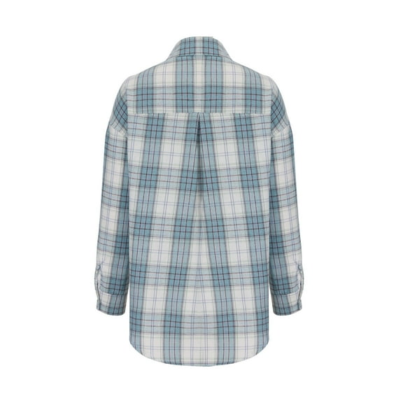 YUGYXL Oversized Womens Flannel Plaid Soft Flannel Button Down Shirt Roll Up Long Sleeve Flannel Plaid Shirt Blouses Light Blue L