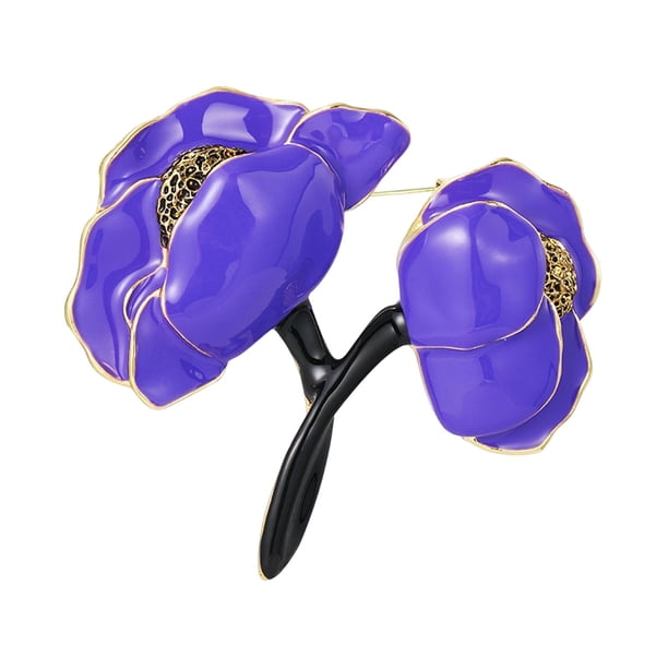 Broche elegante de solapa esmaltado con flor de peonía para mujer, detalle exquisito Púrpura