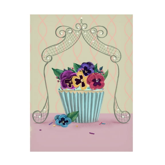 Canvas Wall Art - Christine Rotolo 'Birthday Cupcake with Pansies' Wall Art for Living Room, Bedroom, or Office Décor by Trademark Fine Art - 14 x 19 Inches