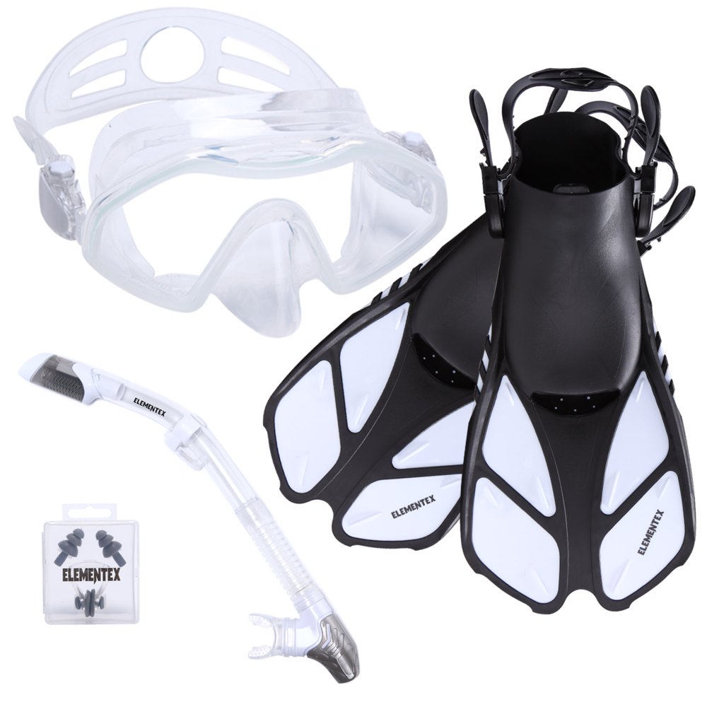 ELEMENTEX Scuba Diving Mask and Dry Snorkel Set with Trek Fins Large