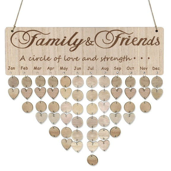 Nordic Style Family and Friends Birthdays Reminder Calendar Wooden DIY Calendar Birthday Anniversary Reminder Hanging Plaque Decorcation