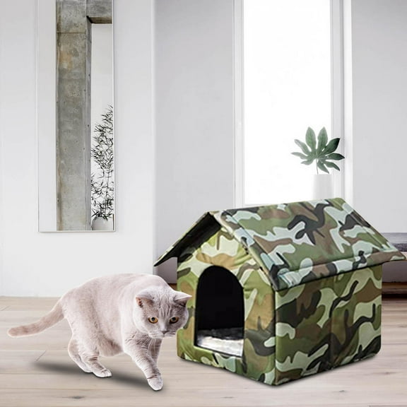 Portable Outdoor Feral Cats Warm House, Weather Tent Furniture Cave, Kitty Cabin Bed, Stray Cats Shelter for Small Medium Pets Winter Warm , 40cmx35cmx40cm