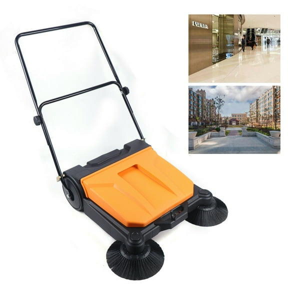 26" Industrial Hand Push Sweeper Pavement Walk-Behind Floor Sweeper Outdoor Manual Push Sweeper Machine for Large Area