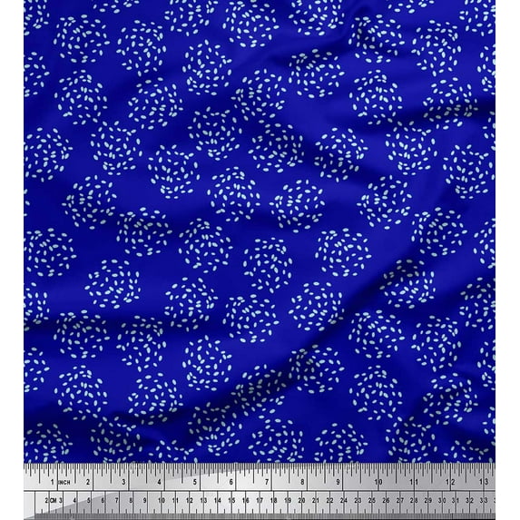 Soimoi Blue Silk Fabric Dot Abstract Printed Fabric 1 Yard 42 Inch Wide