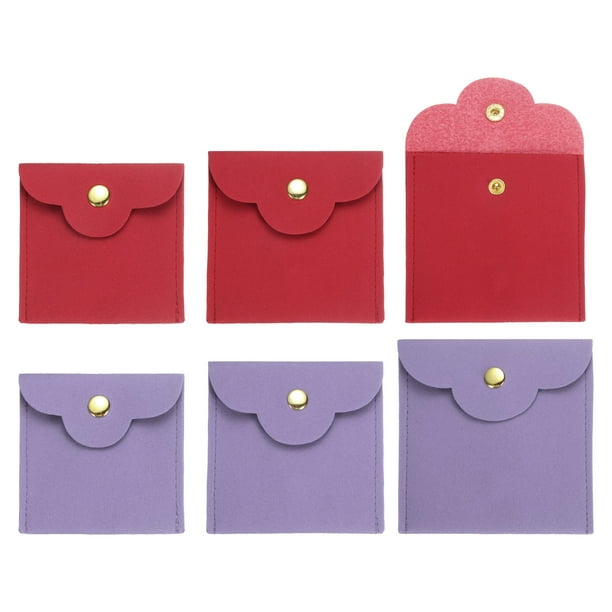 Uxcell 2 Pcs Mini Bolsa de Joyería, Pequeñas Bolsas de Joyería de Microfibra Suave, Bolsa de Almacenamiento de Regalo para Joyería de Viaje para Mujeres Anillos Collar Pulsera, Rojo/Púrpura