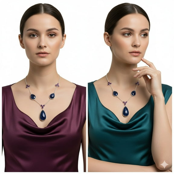 Natural Sodalite & Amethyst 925 Sterling Silver Necklace Jewelry N-1021 SDN2054