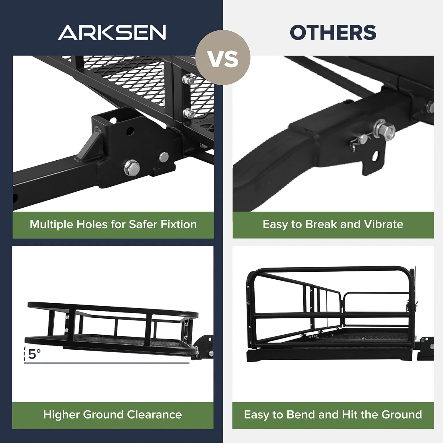 ARKSEN 60"x 24"x 14" Foldable Car Rear High Cargo Rack Carrier Trailer Hitch-Mounted Luggage Basket Fit 2" Receiver (500 lbs Capacity)
