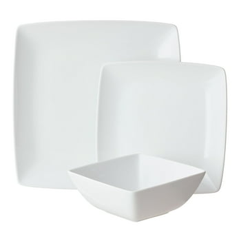 Better Homes & Gardens Loden Square White 12-Pieces Porcelain Dinnerware Set