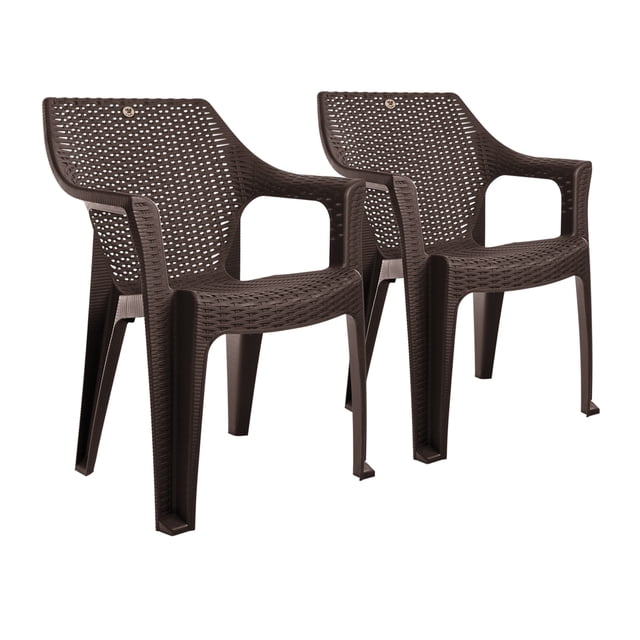 2 Sillas De Plástico Con Textura Rattan Chocolate