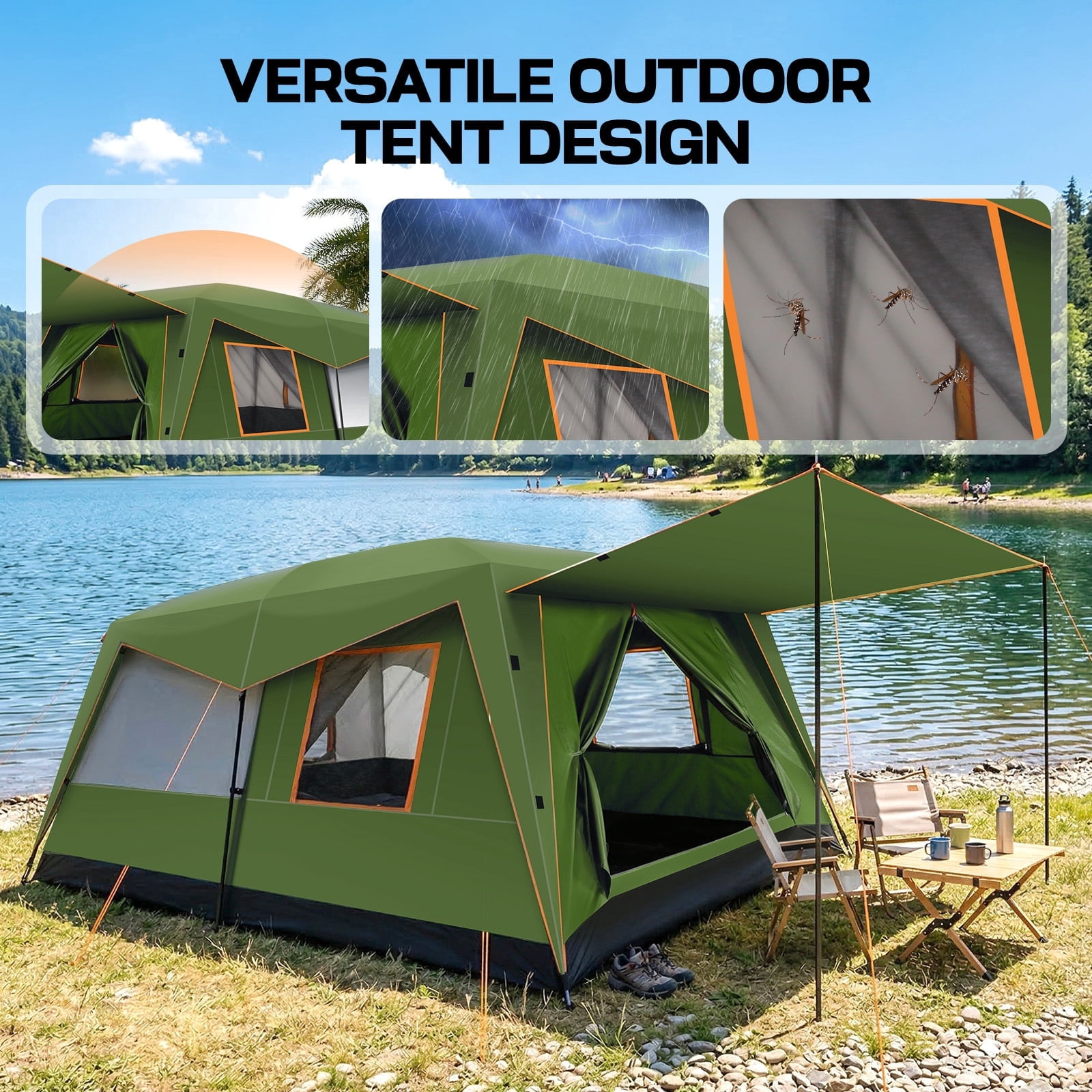 SANOPY 10 Person Camping Tent，14×10 FT Waterproof & Windproof,Easy Manual Setup with 8 Wind Ropes & 14 Ground Nails, Ideal for Family & Group Outdoor Trips
