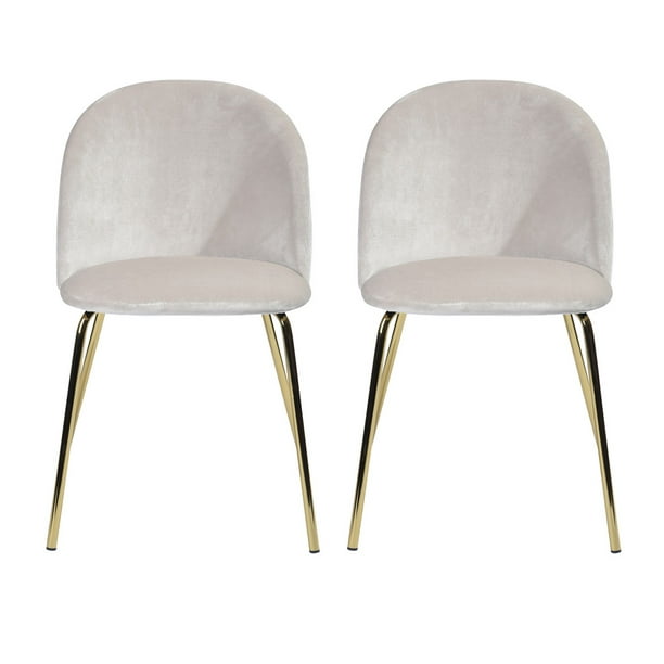 FurnitureR White Velvet With Gold Metal Legs Dining Chair, Zomba,Set of
