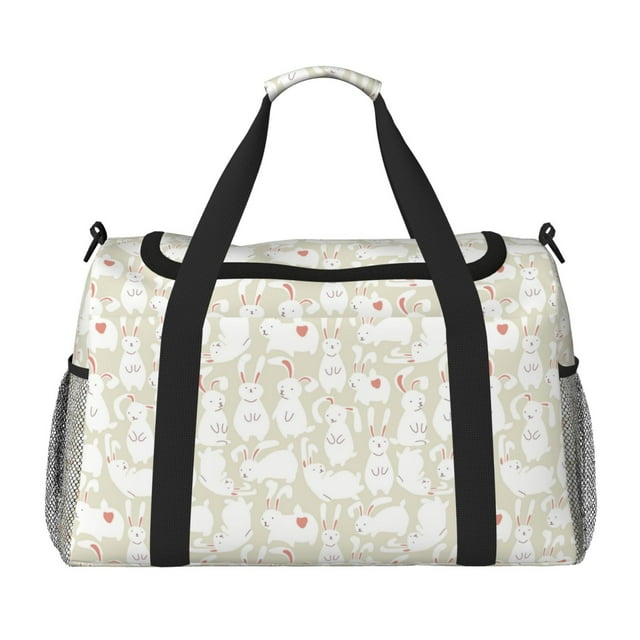 Balery White Rabbit Bolsa de Gimnasio para Mujeres, Bolsa de Viaje con Bolsillo Húmedo, Bolsa de Fin de Semana para Mujeres, Bolsa de Viaje Resistente al Agua