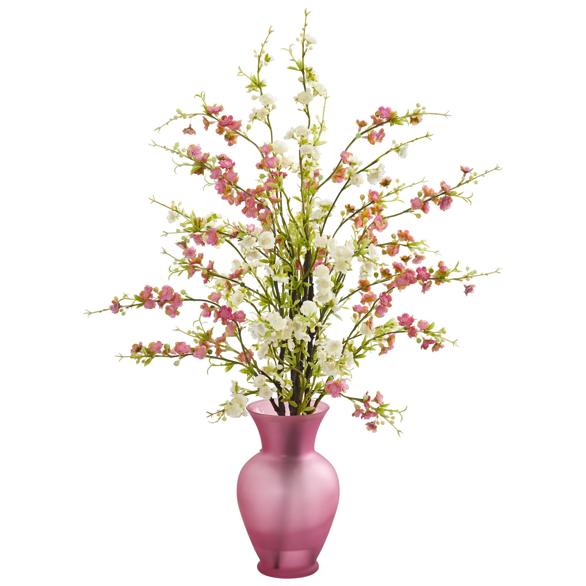 Nearly Natural Cherry Blossom Artificial Arrangement in Rose Vase