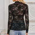 thumbnail image 4 of Towmus Women's Mesh Top Long Sleeve Neck Sheer Blouse See Through Floral Lace Tops Casual Shirts, 4 of 6