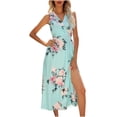thumbnail image 2 of Robe Sans Manches en Solde Robe d'Été Bohème Imprimée Col en V Sans Manches Fente Latérale Robe de Plage Robe de Soleil Robe Midi Bleue m, 2 of 6
