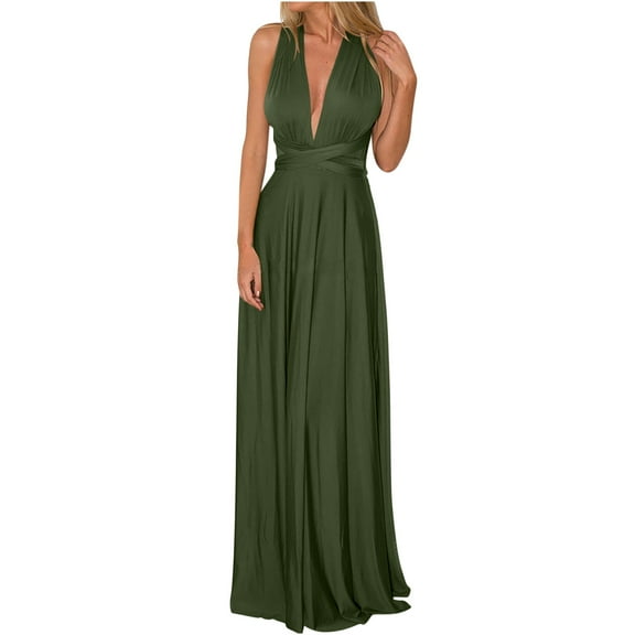 Homenesgenics Plus Size Dresses for Women Spring Summer 2025 Women's Backless Sexy Lace-up Dress Long Dress/Green