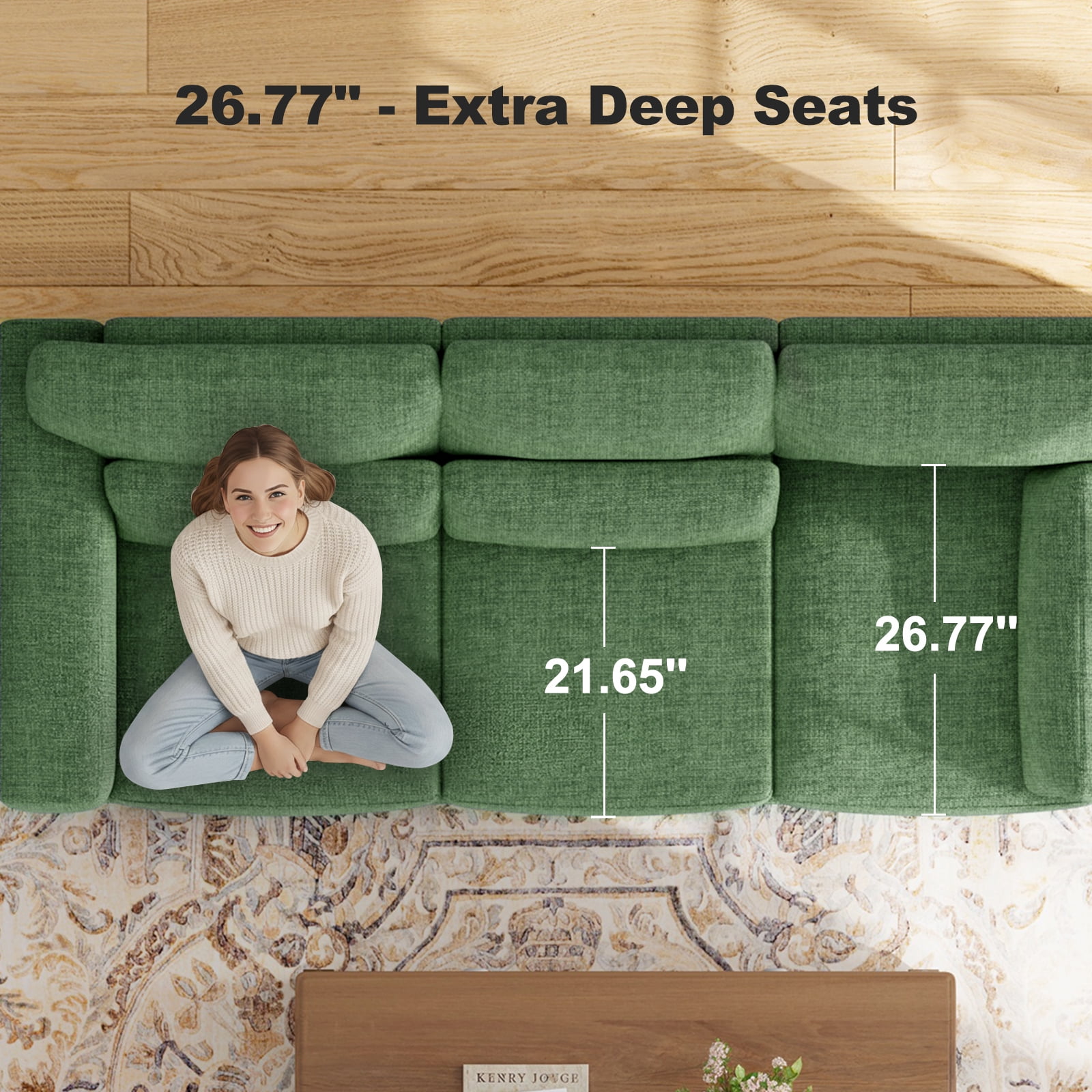 CHITOOMA 40" Oversized Accent Chair, Linen Upholstered Armchair with Washable Covers & Pillow, Wide Armrests, Deep Seat Sofa Chair for Living Room, Bedroom, or Office, Green